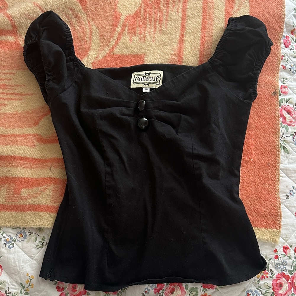 Collectif Black Ruched Women's Blouse